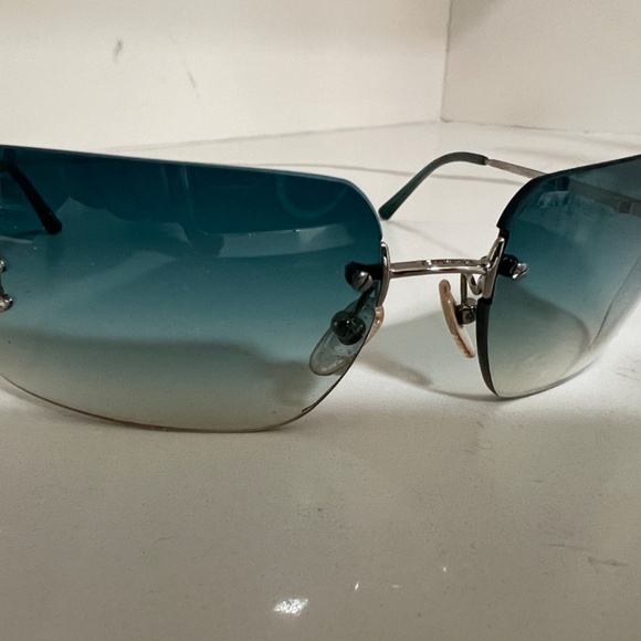 Vintage Y2K Chanel Sunglasses Rhinestone Crystal CC Logo Rimless Gradient Blue - Picture 6 of 11